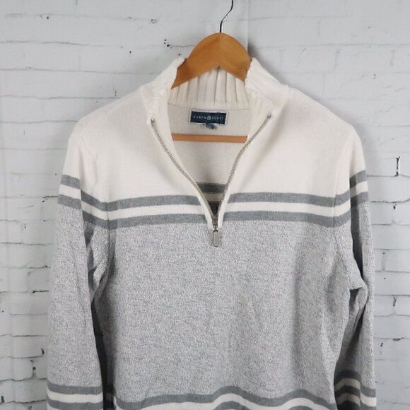 KAREN SCOTT GREY STRIPE LONG SLEEVE 1/4 ZIP UP PULL OVER SWEATER SIZE MEDIUM - Picture 6 of 7